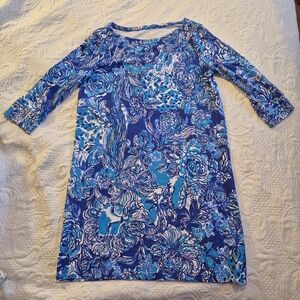 Lilly Pulitzer girls XL 12-14 mini Sophie Dress the print Royal Purple Cat EUC
